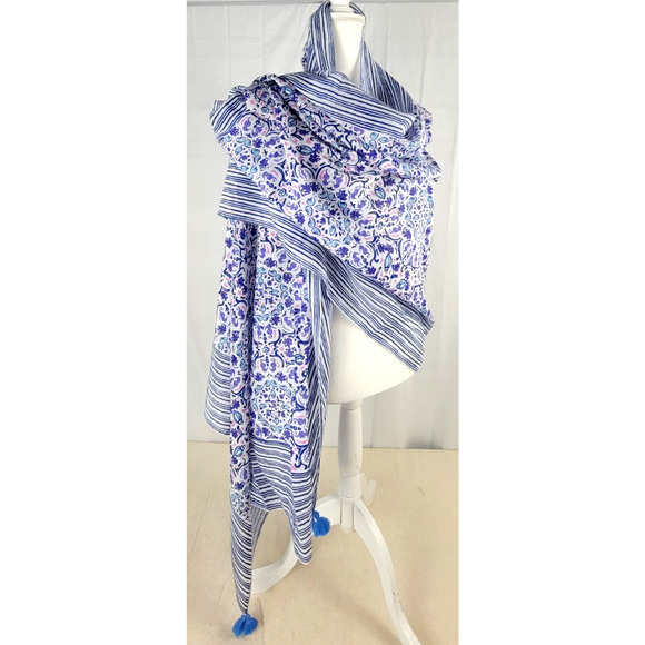 New Vineyard Vines Seahorse Stripe Cotton Silk Scarf Wrap NWT MSRP $88 - Picture 1 of 10